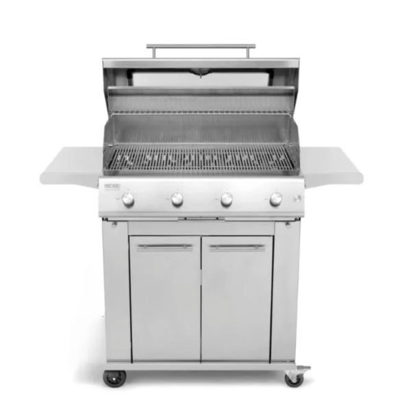 Barbacoa de gas Fry Top 750 de 4 quemadores con carrito Sun Grill Compact y parrilla Pianeta.